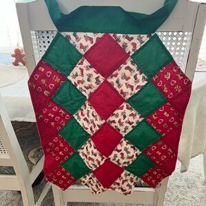Festive Patchwork Apron Vintage handmade quilted Christmas half apron.